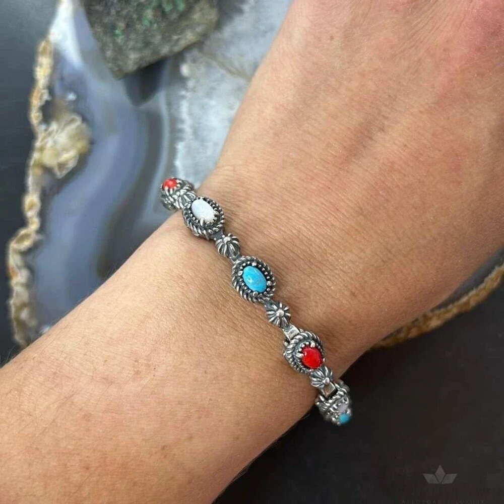 Carolyn Pollack Sterling Silver Multi Gemstone Decorated Link Bracelet For Women - Picture 2 of 10